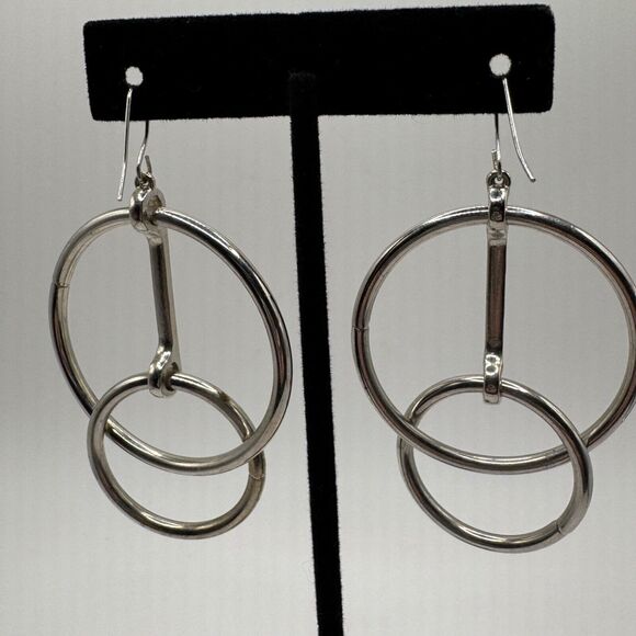 Open Circle Drop Earrings Silver Tone Large Chunky Fashion Geometric Earrings - Picture 5 of 6